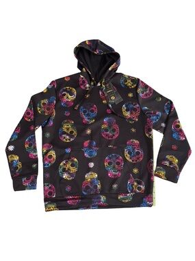 NWT Drill Clothing Rainbow Sugar Skull Hoodie Black Pullover Size Large